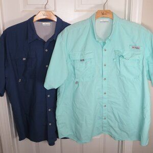 *Lot Of 2* Columbia PFG Shirts Men Blue Bahama Fishing Vented Omni Shade XXL